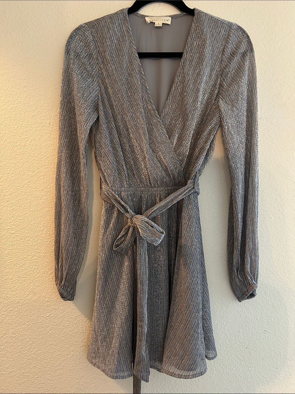 lovestitch Silver Metallic Long Sleeve Wrap Dress